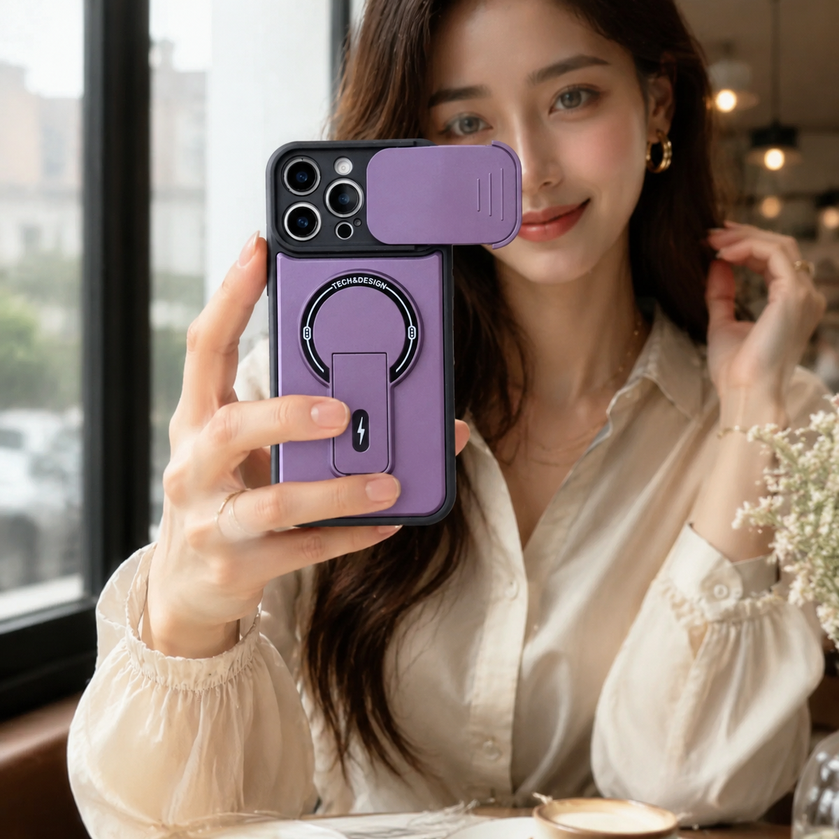 Premium iPhone Case MagSafe Armor Slide Camera Protective Cover Invisible Kickstand Holder Shockproof PC TPU Anti Scratch Non Slip Slim Rugged Case