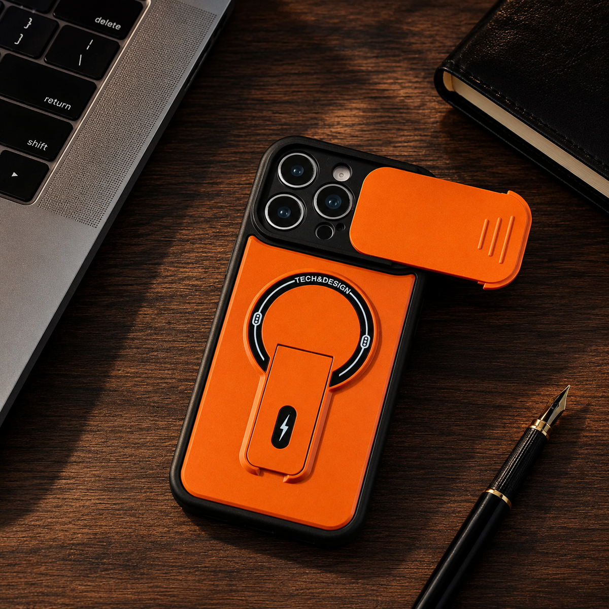Premium iPhone Case MagSafe Armor Slide Camera Protective Cover Invisible Kickstand Holder Shockproof PC TPU Anti Scratch Non Slip Slim Rugged Case