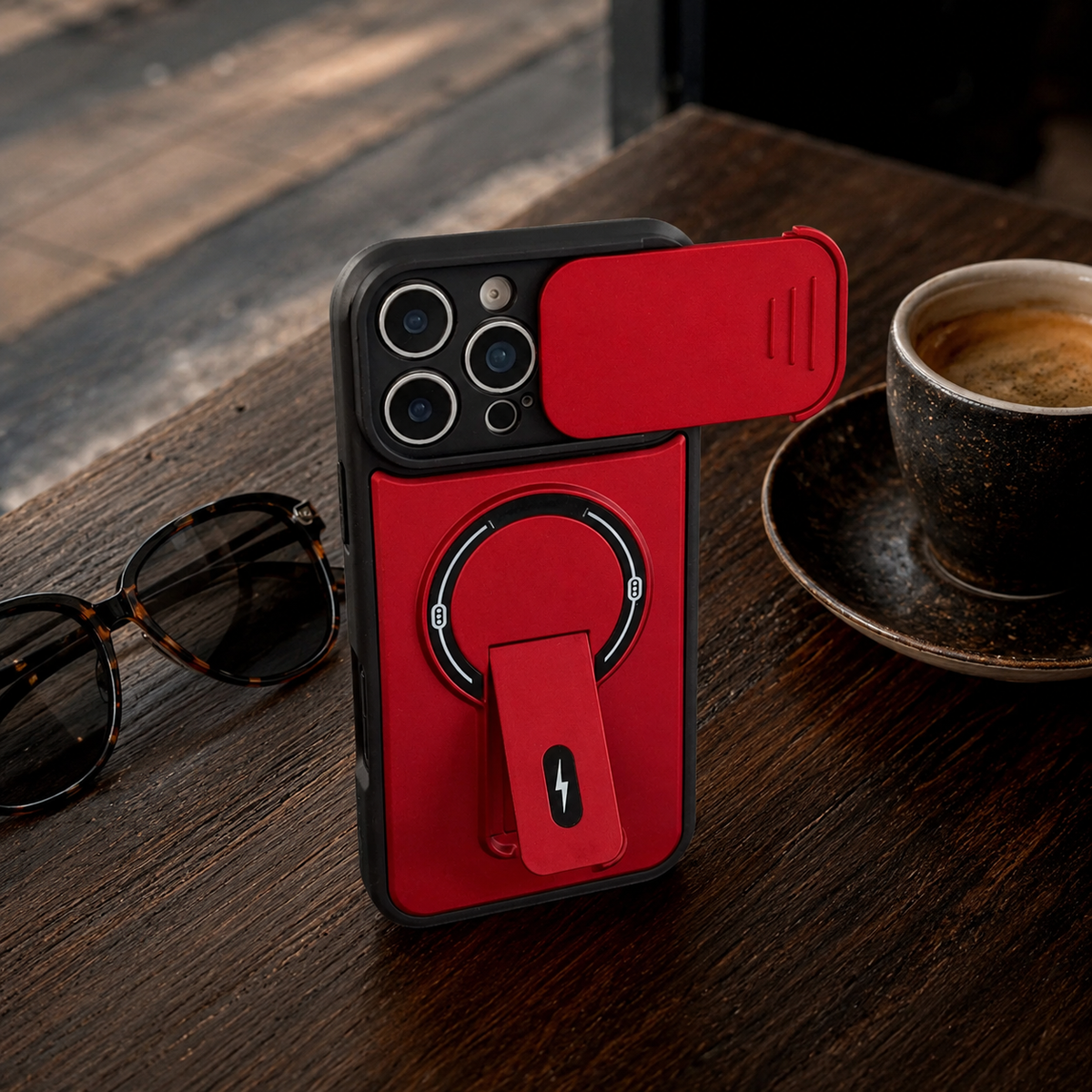 Premium iPhone Case MagSafe Armor Slide Camera Protective Cover Invisible Kickstand Holder Shockproof PC TPU Anti Scratch Non Slip Slim Rugged Case