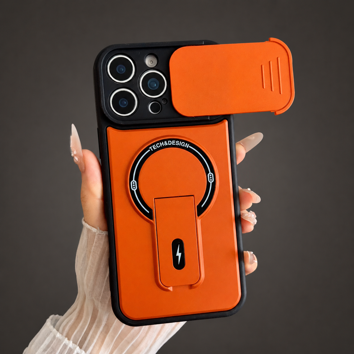 Premium iPhone Case MagSafe Armor Slide Camera Protective Cover Invisible Kickstand Holder Shockproof PC TPU Anti Scratch Non Slip Slim Rugged Case