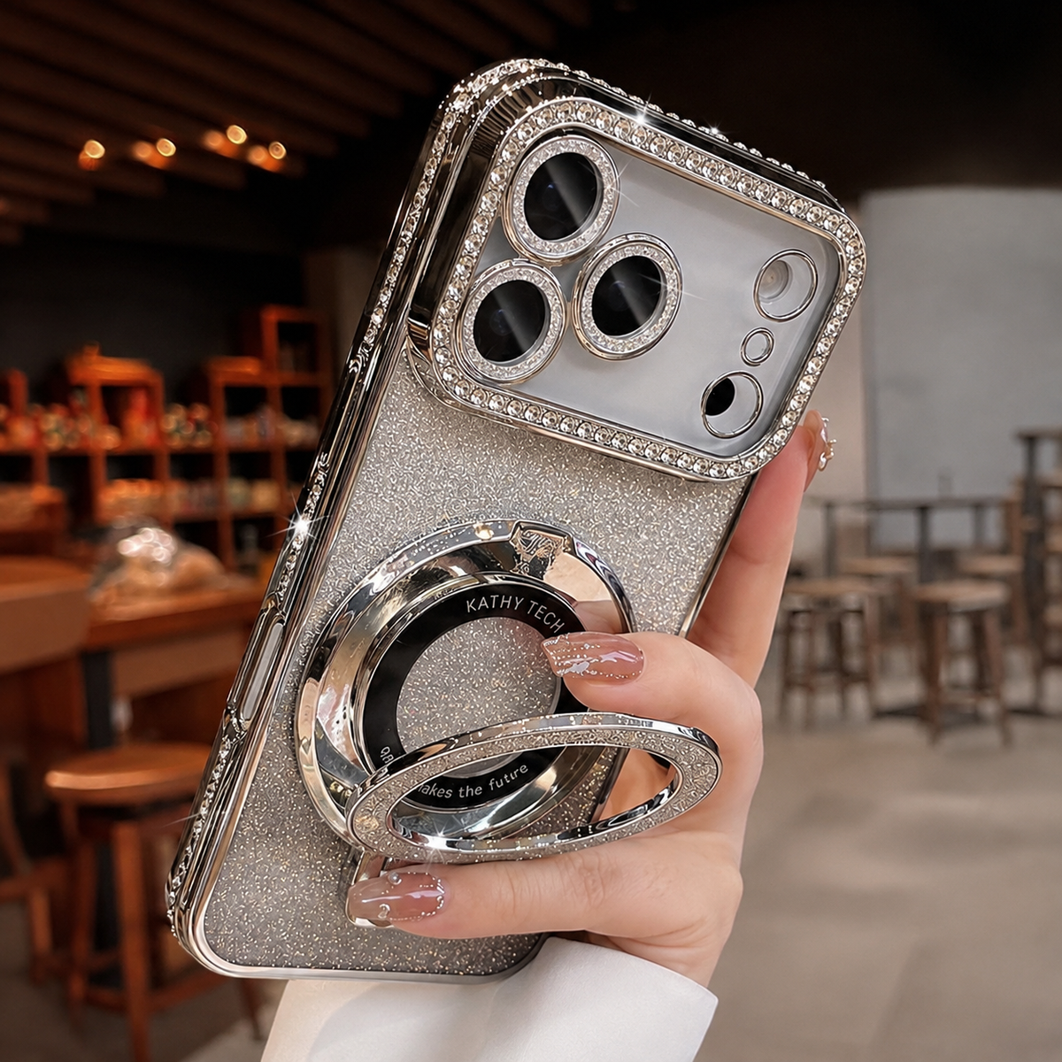 Premium iPhone Case MagSafe Bling Glitter Rhinestone Magnetic Ring Holder Plating Shockproof PC TPU Non Slip Protective Bumper Cover Case Design