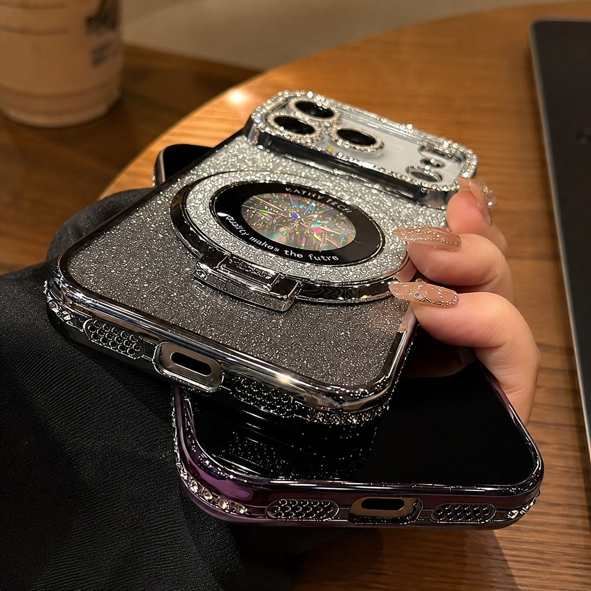 Premium iPhone Case MagSafe Bling Glitter Rhinestone Magnetic Ring Holder Plating Shockproof PC TPU Non Slip Protective Bumper Cover Case Design