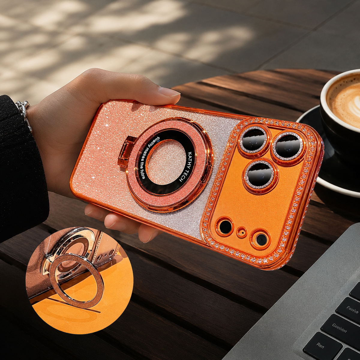 Premium iPhone Case MagSafe Bling Glitter Rhinestone Magnetic Ring Holder Plating Shockproof PC TPU Non Slip Protective Bumper Cover Case Design