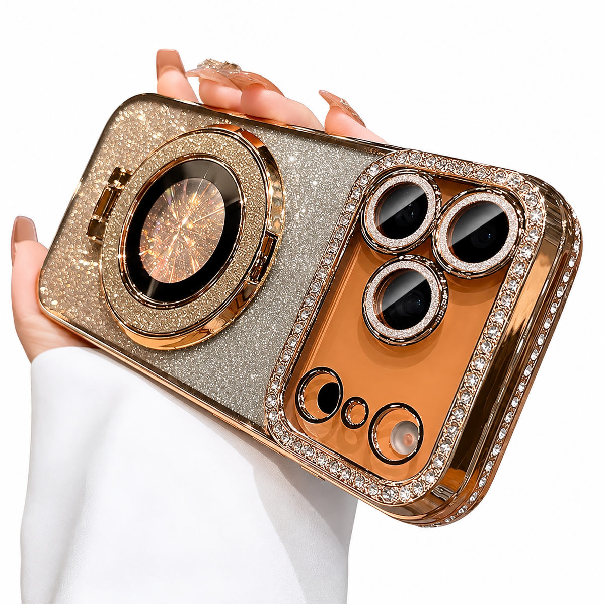 Premium iPhone Case MagSafe Bling Glitter Rhinestone Magnetic Ring Holder Plating Shockproof PC TPU Non Slip Protective Bumper Cover Case Design