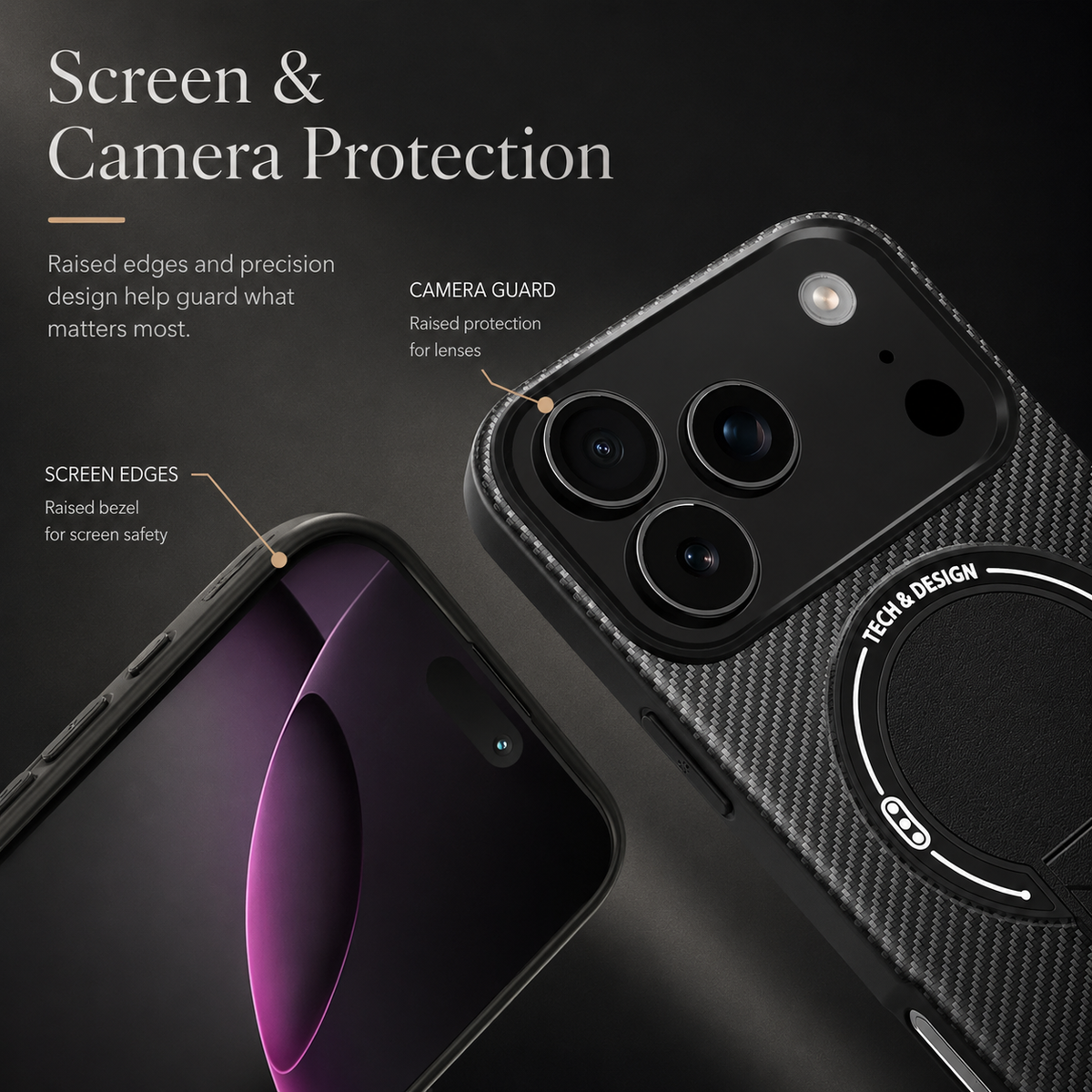 Premium iPhone Case MagSafe Carbon Fiber Pattern Magnetic Fold Stand Shockproof PC TPU Protective Cover Military Style Anti Scratch Non Slip Slim Armor