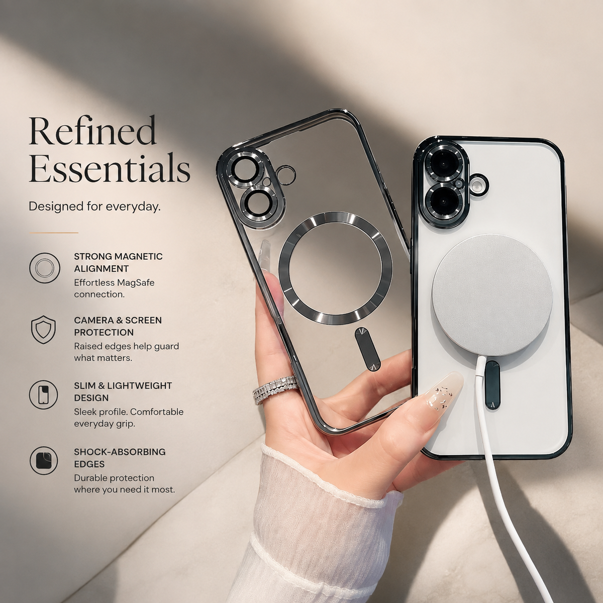 Premium iPhone Case MagSafe Clear Magnetic Plating Protective Cover Shockproof Bumper Anti Scratch Slim Transparent Wireless Charging Reinforced Edge