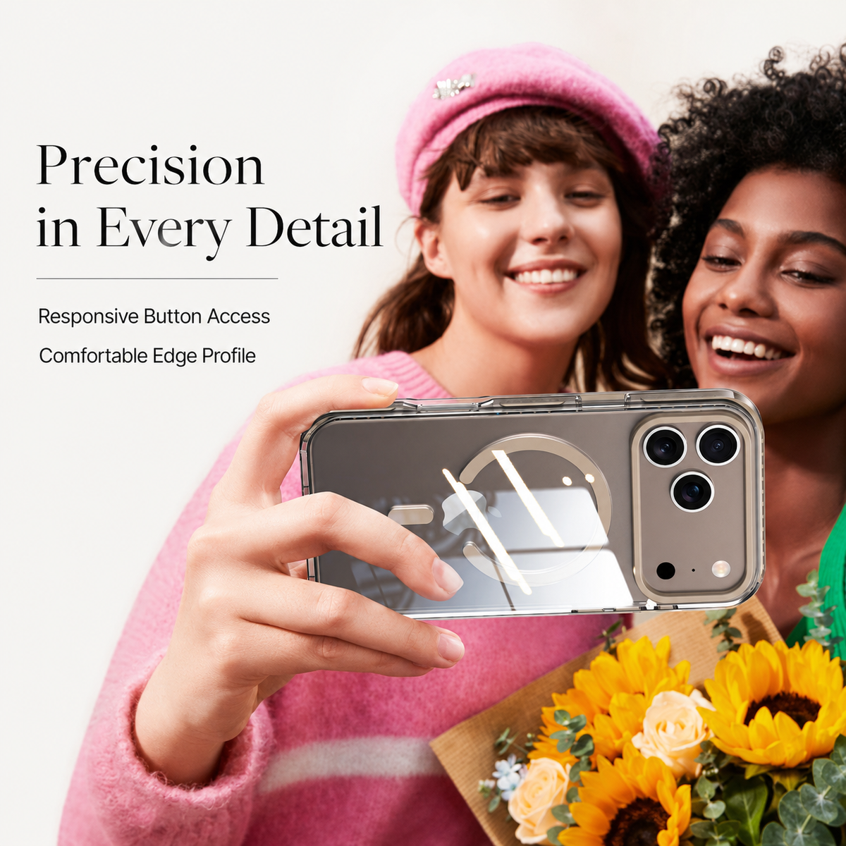 Premium iPhone Case MagSafe Clear Protective Cover Magnetic Wireless Charging Shockproof Anti Scratch Slim Transparent PC PE Striped Border Design Pro