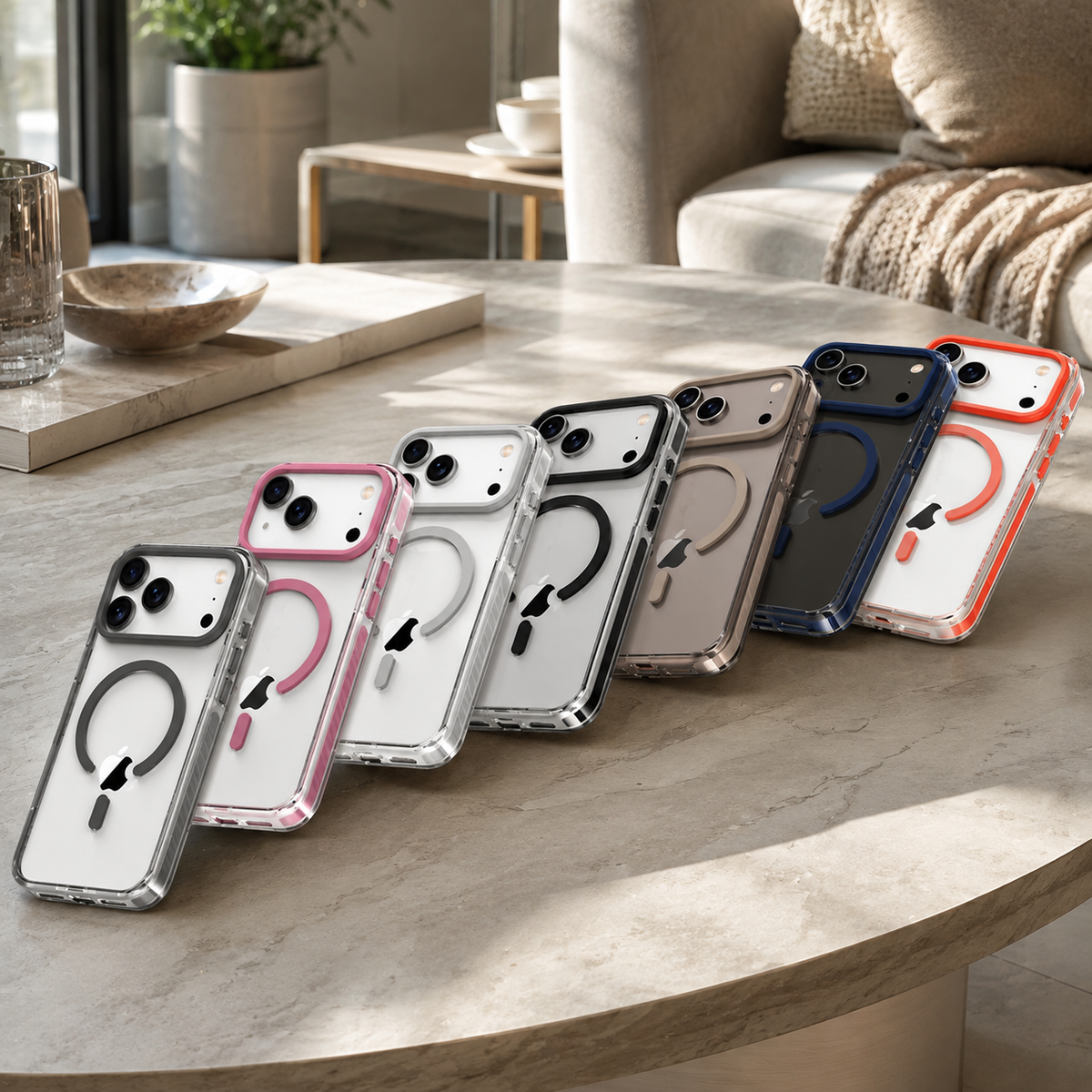 Premium iPhone Case MagSafe Clear Protective Cover Magnetic Wireless Charging Shockproof Anti Scratch Slim Transparent PC PE Striped Border Design Pro