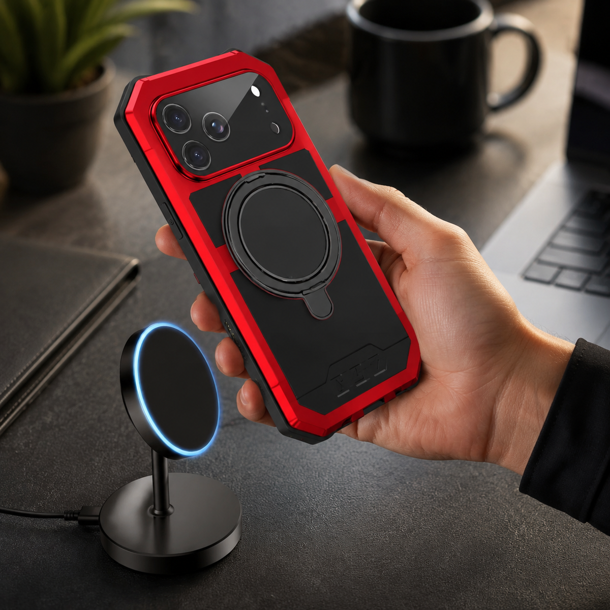 Premium iPhone Case MagSafe Compatible Aluminum Armor Frame Shockproof Protective Cover Built-In Kickstand Glass Screen Protector Camera Lens Guard Full Protection