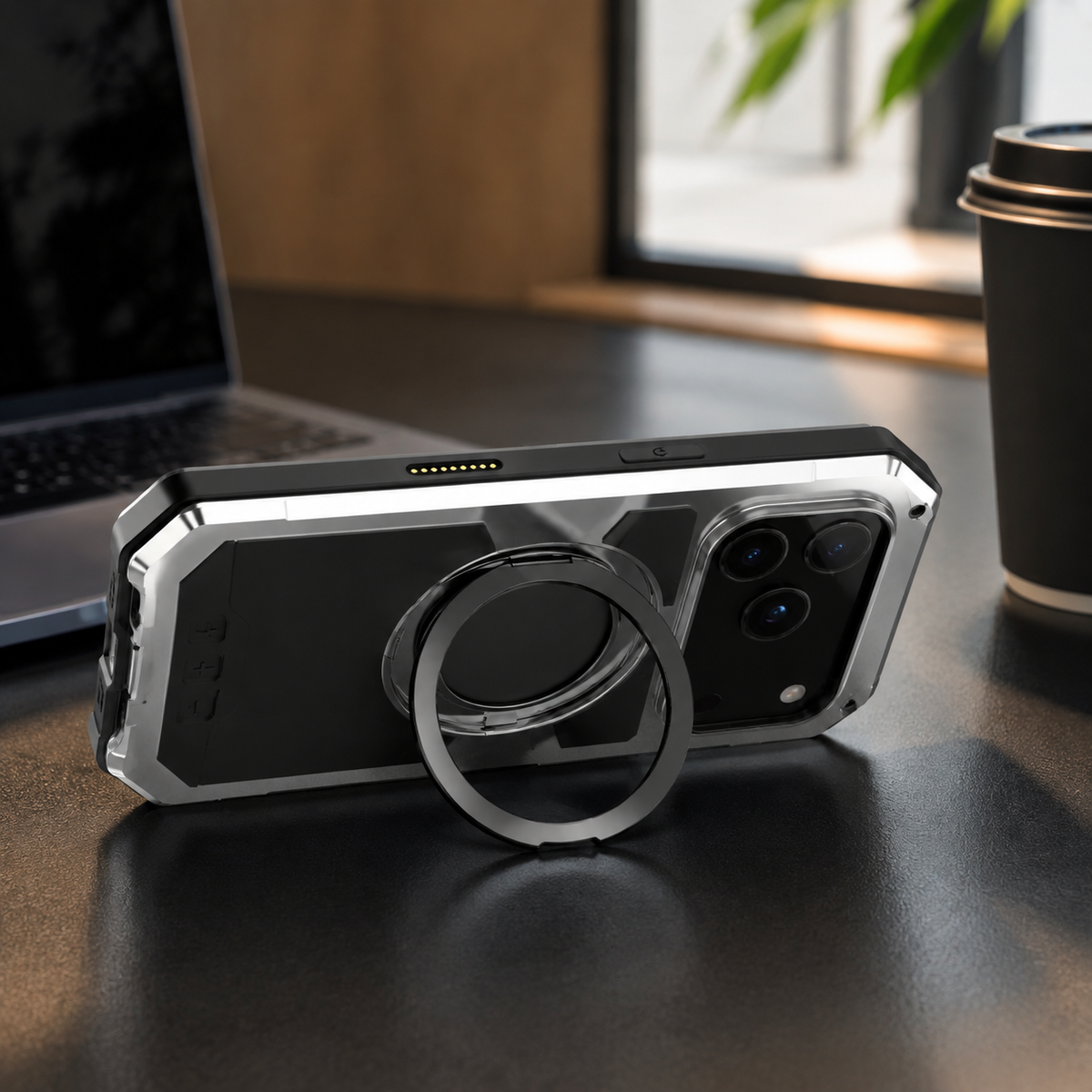 Premium iPhone Case MagSafe Compatible Aluminum Armor Frame Shockproof Protective Cover Built-In Kickstand Glass Screen Protector Camera Lens Guard Full Protection