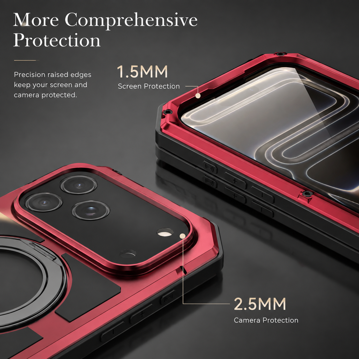 Premium iPhone Case MagSafe Compatible Aluminum Armor Frame Shockproof Protective Cover Built-In Kickstand Glass Screen Protector Camera Lens Guard Full Protection