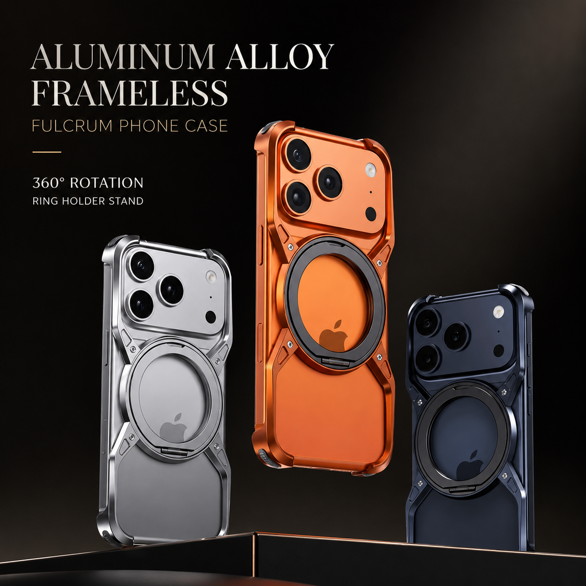 Premium iPhone Case MagSafe Compatible Aluminum Bumper 360° Rotating Ring Stand Shockproof Edge Protection Camera Lens Guard Slim Protective Cover Fit