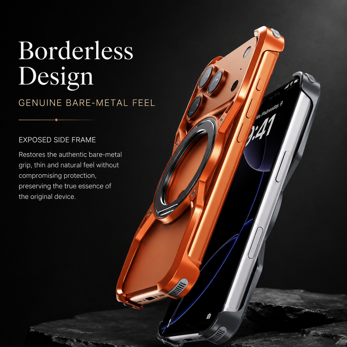 Premium iPhone Case MagSafe Compatible Aluminum Bumper 360° Rotating Ring Stand Shockproof Edge Protection Camera Lens Guard Slim Protective Cover Fit