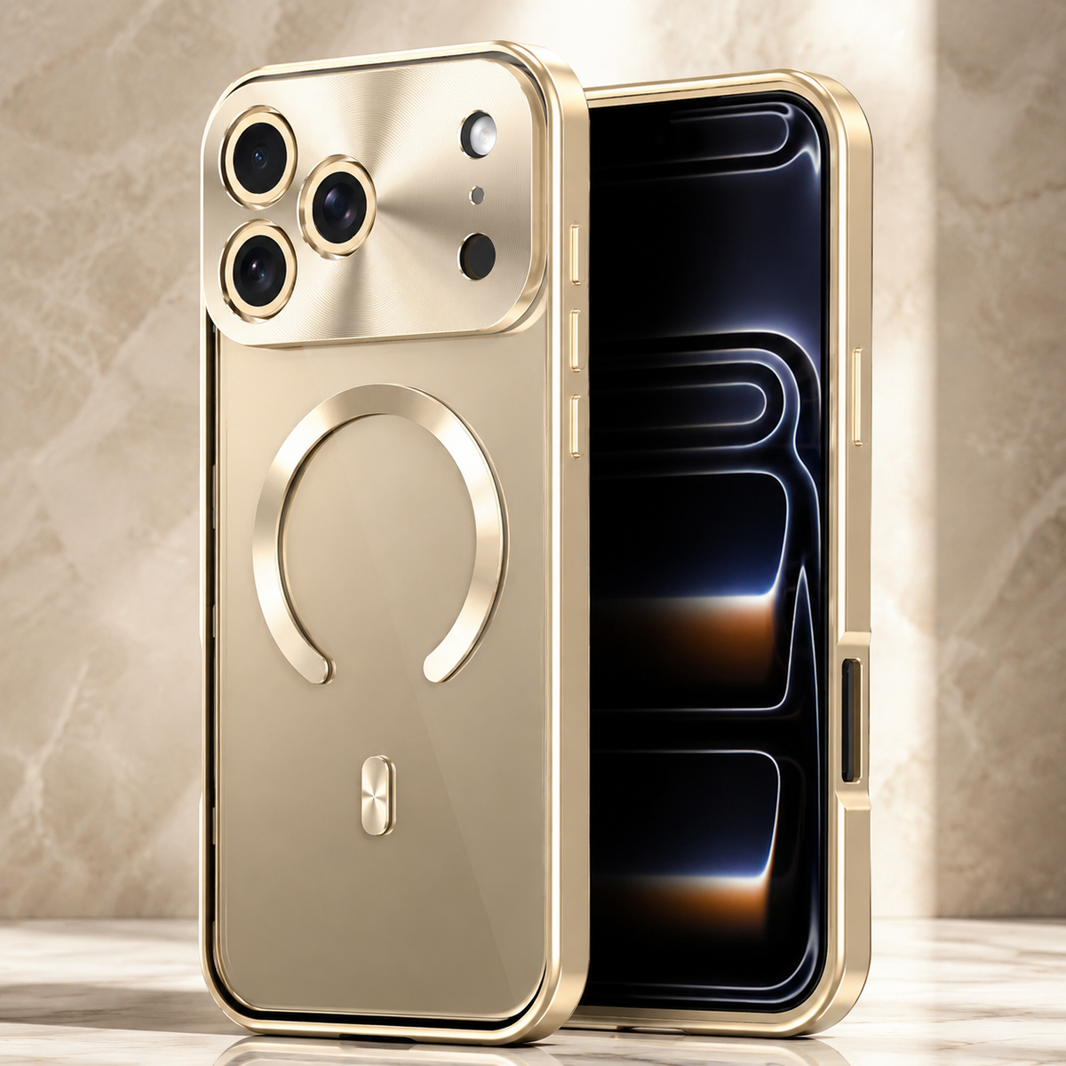 Premium iPhone Case MagSafe Compatible Aluminum Frame Privacy Screen Clear Back Shockproof Protective Cover Camera Lens Guard Anti Scratch Slim Design