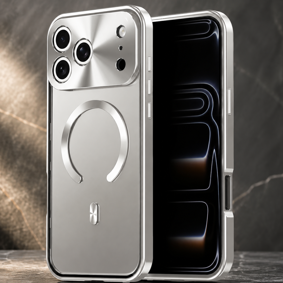 Premium iPhone Case MagSafe Compatible Aluminum Frame Privacy Screen Clear Back Shockproof Protective Cover Camera Lens Guard Anti Scratch Slim Design
