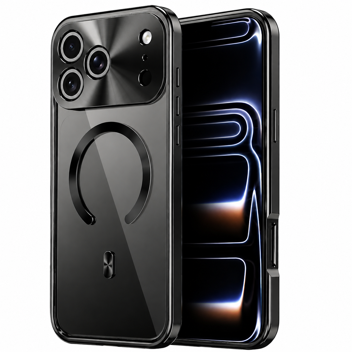 Premium iPhone Case MagSafe Compatible Aluminum Frame Privacy Screen Clear Back Shockproof Protective Cover Camera Lens Guard Anti Scratch Slim Design