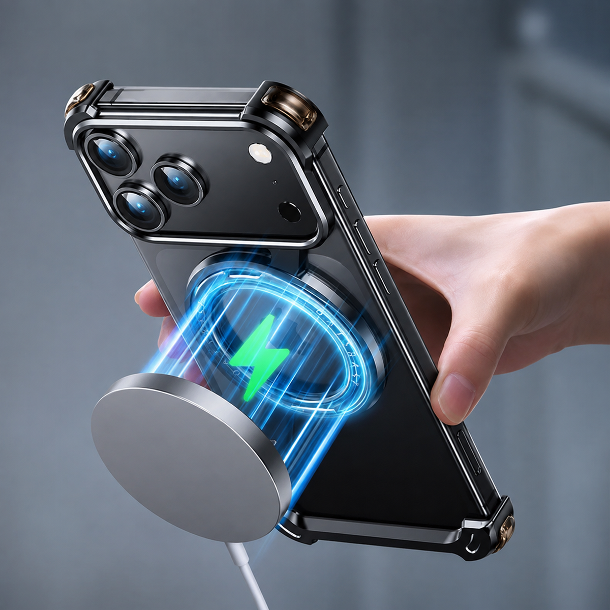 Premium iPhone Case MagSafe Compatible Aluminum Magnetic Frameless Shockproof Cover 360 Rotating Stand Ring Camera Lens Protection Slim Lightweight Design