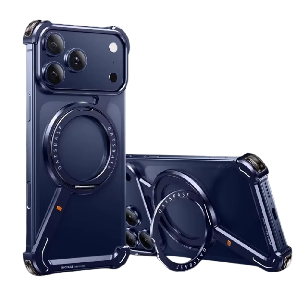 Premium iPhone Case MagSafe Compatible Aluminum Magnetic Frameless Shockproof Cover 360 Rotating Stand Ring Camera Lens Protection Slim Lightweight Design