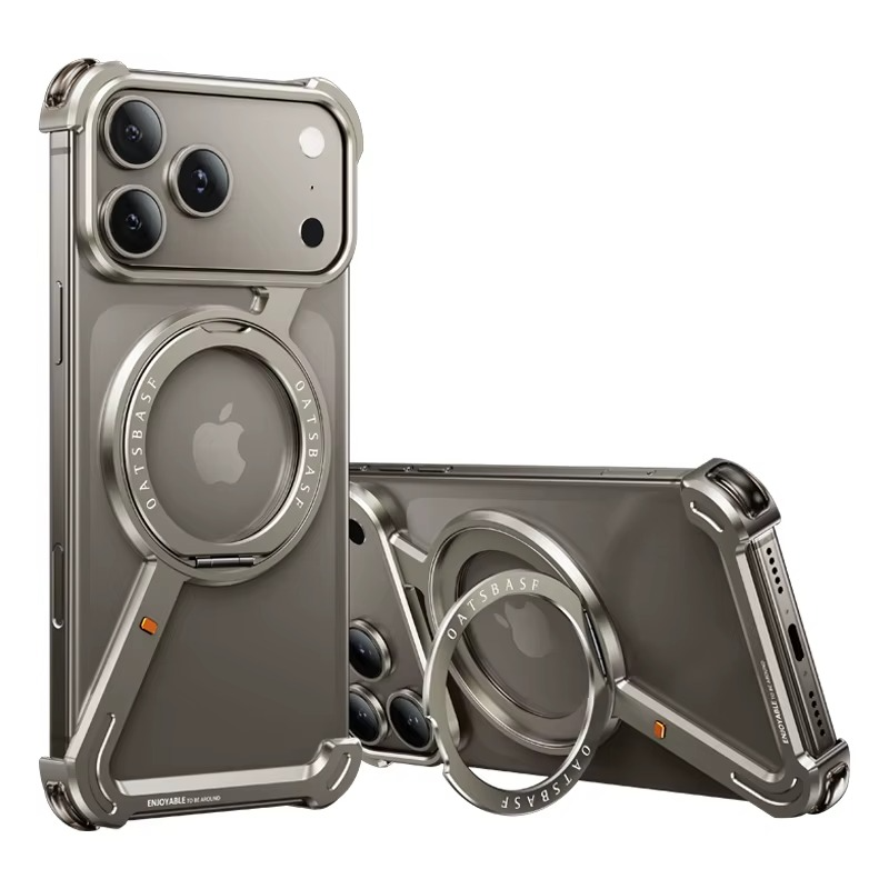 Premium iPhone Case MagSafe Compatible Aluminum Magnetic Frameless Shockproof Cover 360 Rotating Stand Ring Camera Lens Protection Slim Lightweight Design