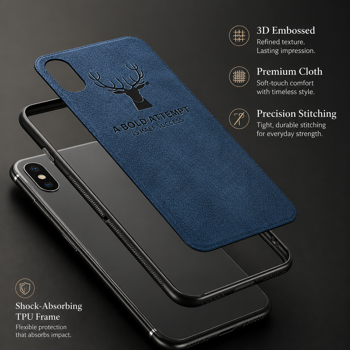 Premium iPhone Case MagSafe Compatible Canvas Deer Pattern Shockproof Protective Cover Bumper Frame Camera Lens Protection Minimal Textured Design Fit