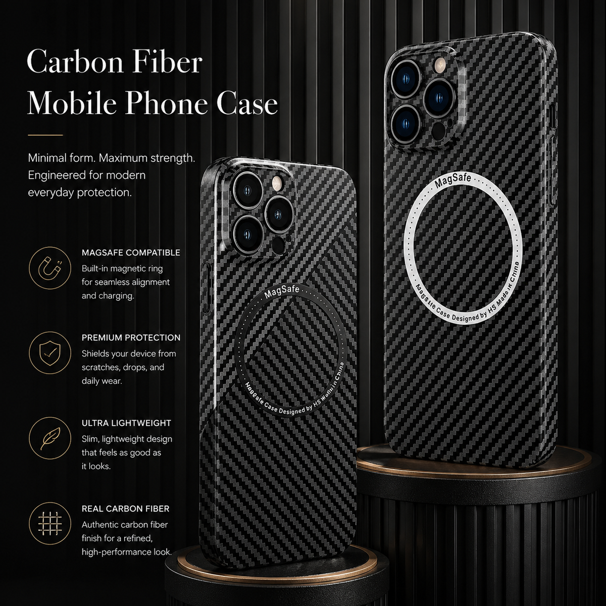 Premium iPhone Case MagSafe Compatible Carbon Fiber Magnetic Shockproof Protective Cover Camera Lens Protection Slim Lightweight Matte Texture Profile