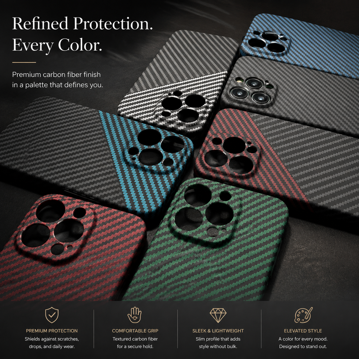 Premium iPhone Case MagSafe Compatible Carbon Fiber Texture Matte Shockproof Hard PC Cover with Camera Lens Protection Ultra-Thin Slim Protective Design
