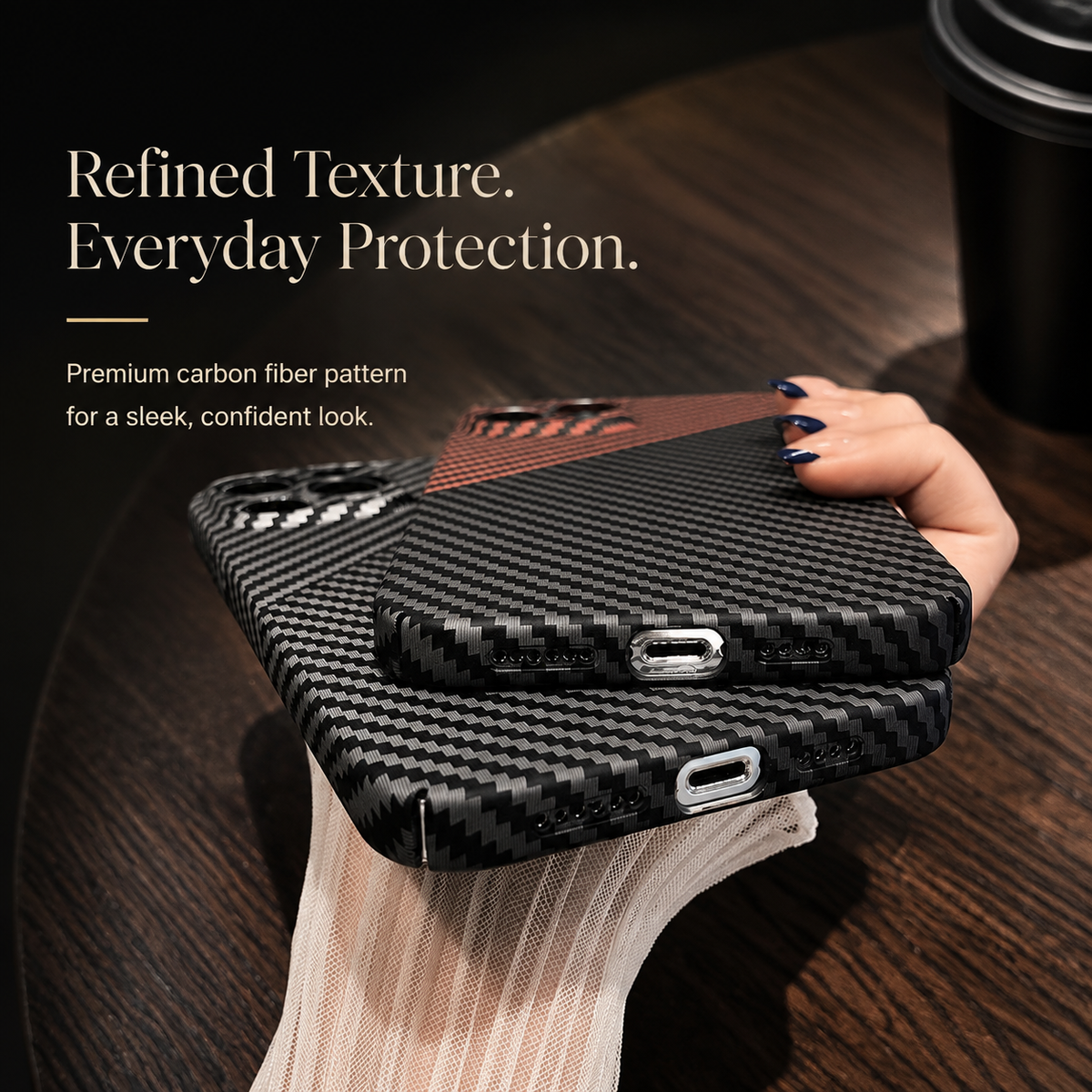 Premium iPhone Case MagSafe Compatible Carbon Fiber Texture Matte Shockproof Hard PC Cover with Camera Lens Protection Ultra-Thin Slim Protective Design