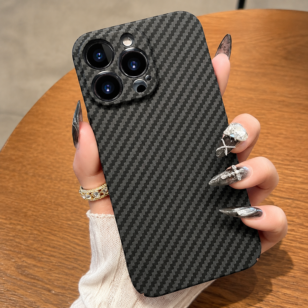 Premium iPhone Case MagSafe Compatible Carbon Fiber Texture Matte Shockproof Hard PC Cover with Camera Lens Protection Ultra-Thin Slim Protective Design