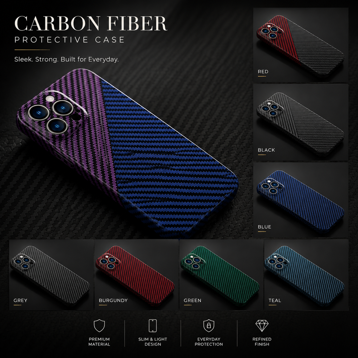 Premium iPhone Case MagSafe Compatible Carbon Fiber Texture Matte Shockproof Hard PC Cover with Camera Lens Protection Ultra-Thin Slim Protective Design