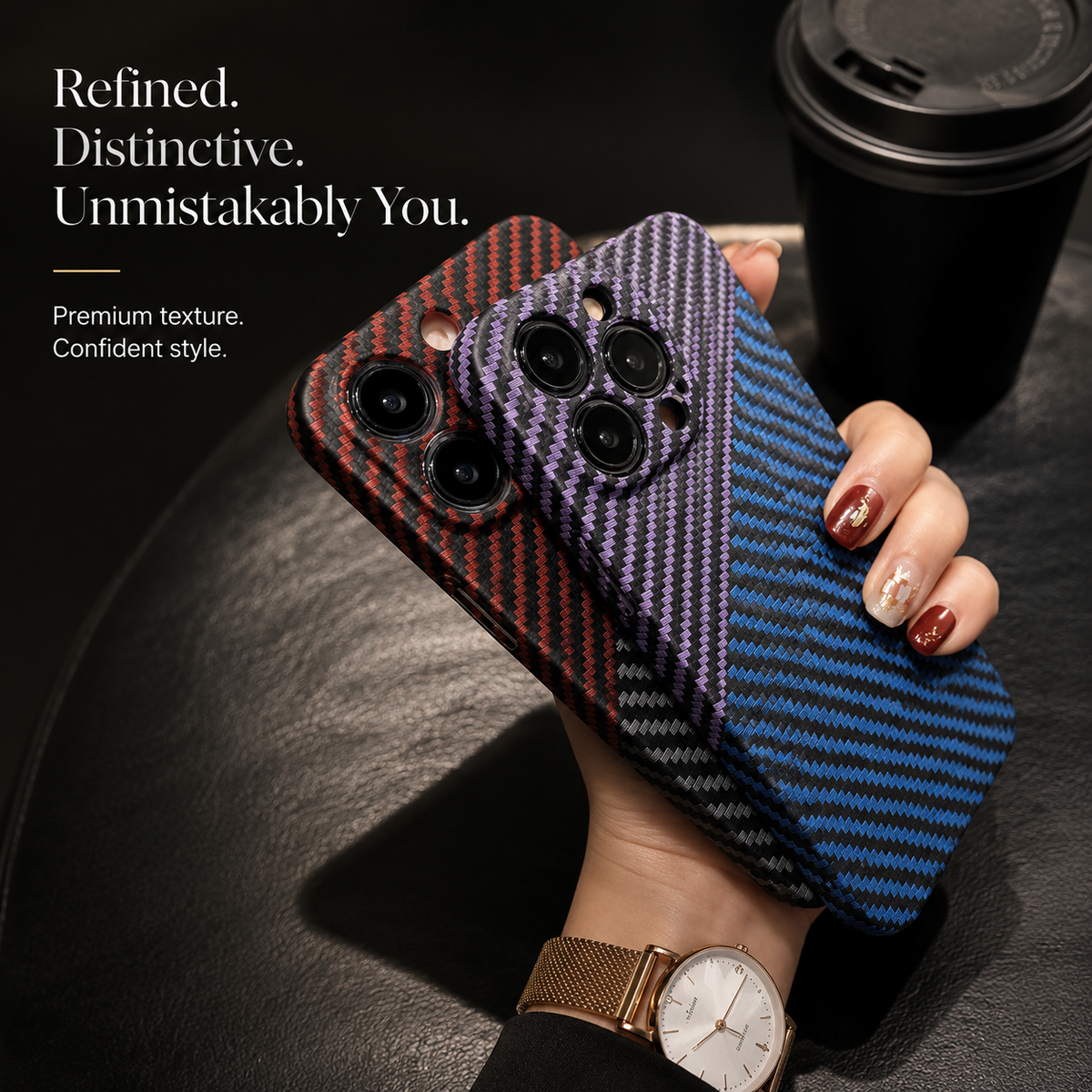 Premium iPhone Case MagSafe Compatible Carbon Fiber Texture Matte Shockproof Hard PC Cover with Camera Lens Protection Ultra-Thin Slim Protective Design