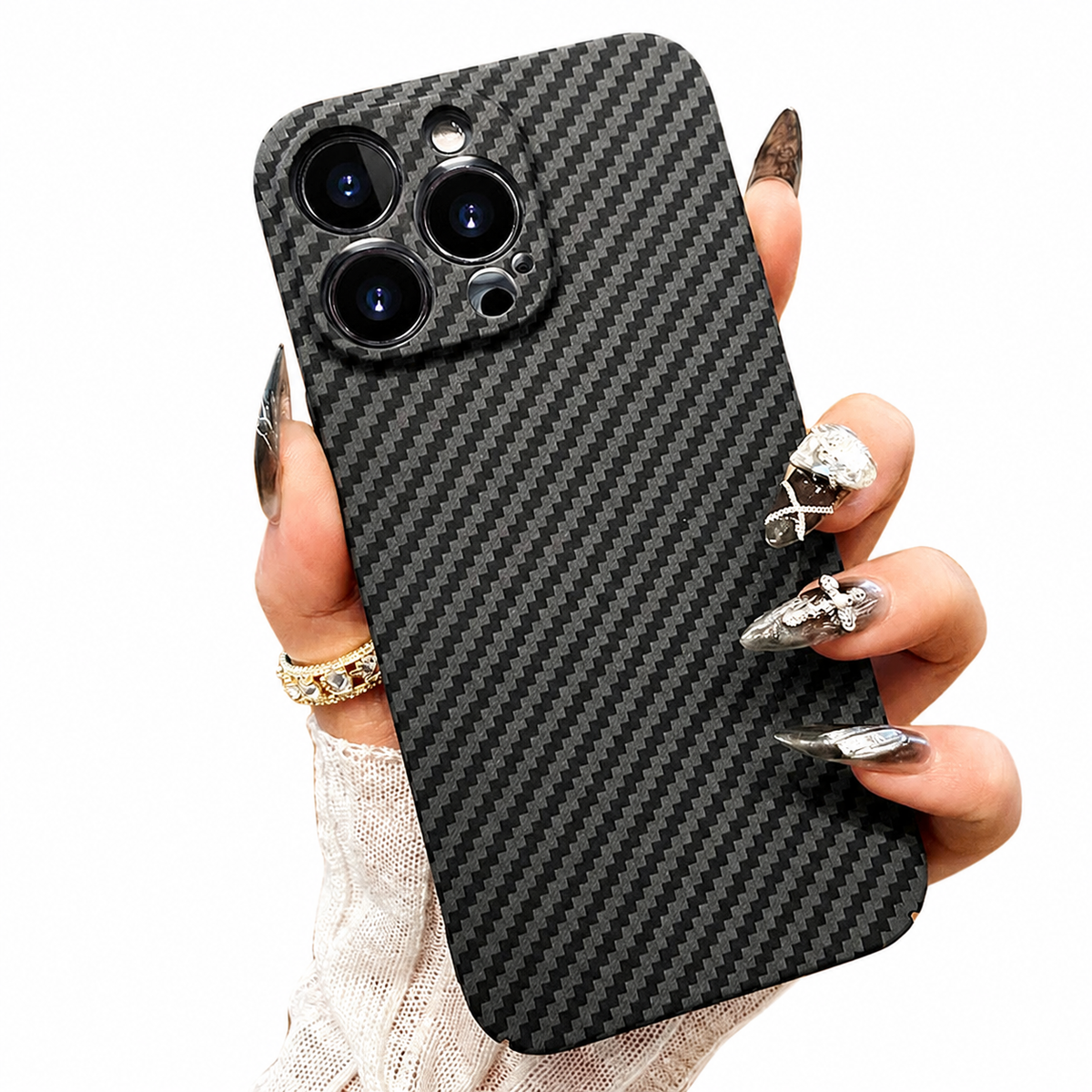 Premium iPhone Case MagSafe Compatible Carbon Fiber Texture Matte Shockproof Hard PC Cover with Camera Lens Protection Ultra-Thin Slim Protective Design