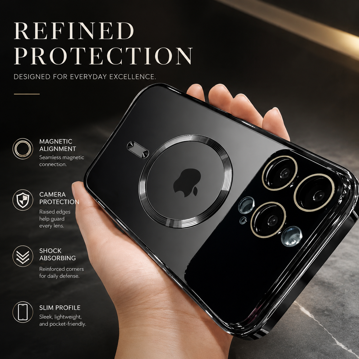 Premium iPhone Case MagSafe Compatible Clear TPU Plating Magnetic Wireless Charging Slim Shockproof Anti Scratch Anti Fingerprint Raised Edge Protective Cover