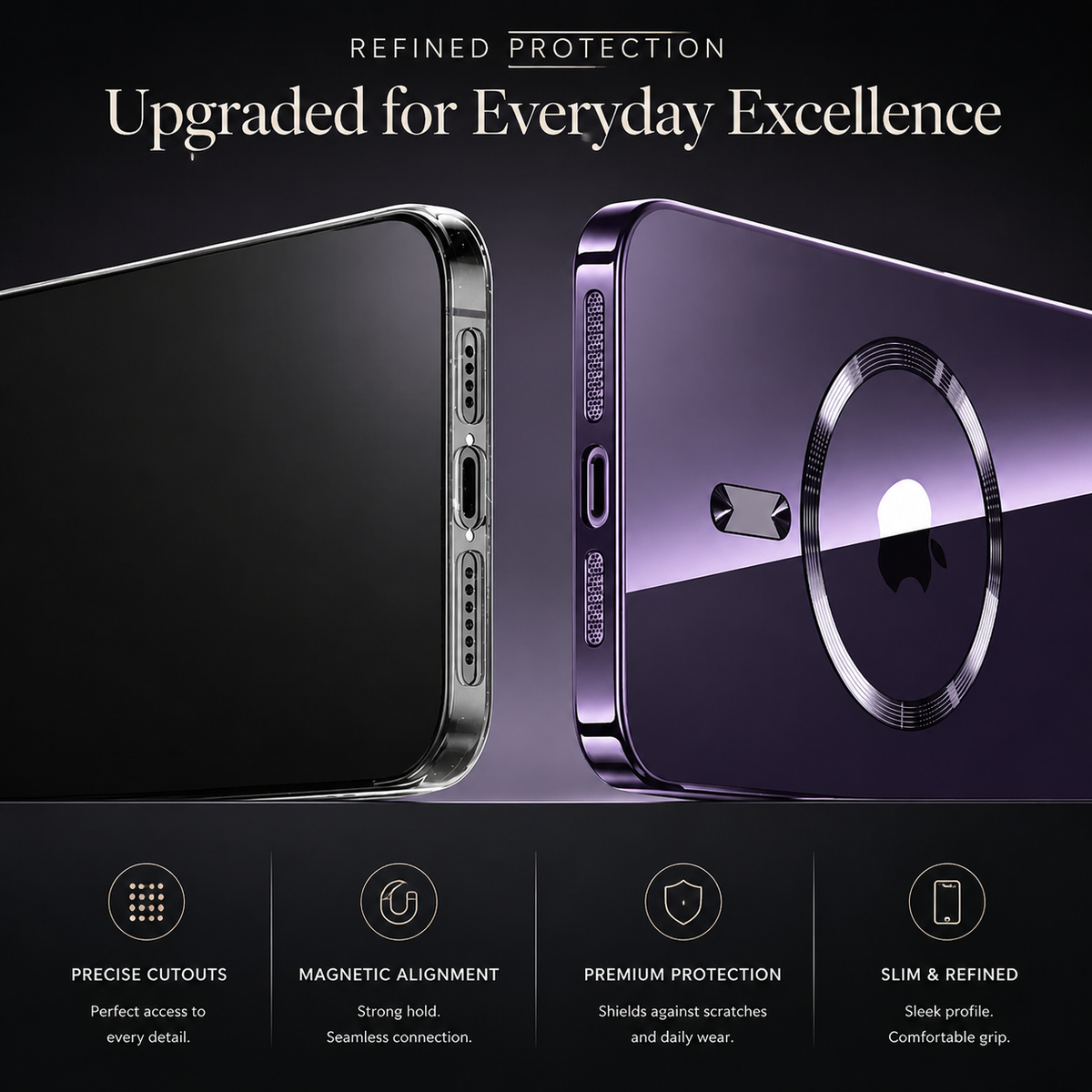 Premium iPhone Case MagSafe Compatible Clear TPU Plating Magnetic Wireless Charging Slim Shockproof Anti Scratch Anti Fingerprint Raised Edge Protective Cover