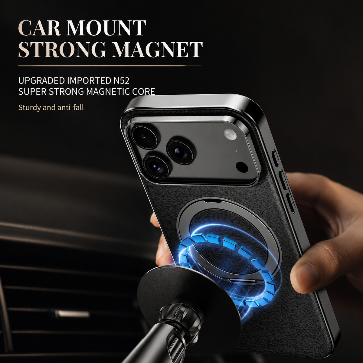 Premium iPhone Case MagSafe Compatible Cowhide Leather 360° Rotating Ring Holder Full Camera Protection Shockproof PC TPU Anti Scratch Slim Cover