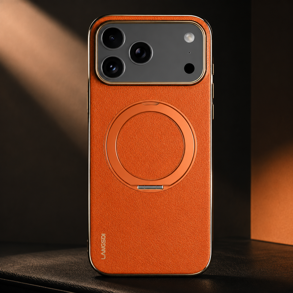 Premium iPhone Case MagSafe Compatible Cowhide Leather 360° Rotating Ring Holder Full Camera Protection Shockproof PC TPU Anti Scratch Slim Cover