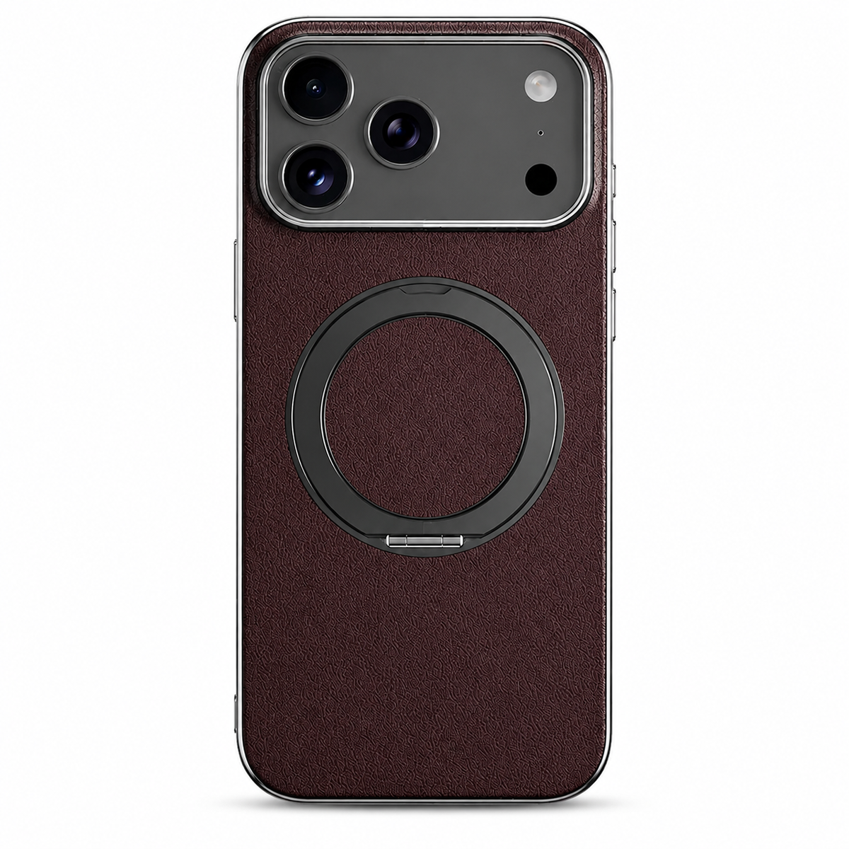 Premium iPhone Case MagSafe Compatible Cowhide Leather 360° Rotating Ring Holder Full Camera Protection Shockproof PC TPU Anti Scratch Slim Cover