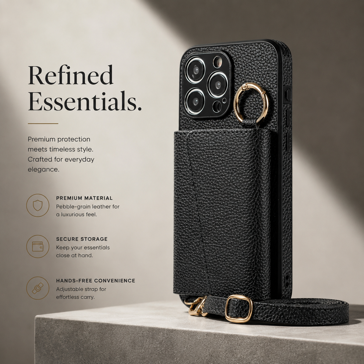Premium iPhone Case MagSafe Compatible Crossbody Wallet PU Leather Card Holder Ring Stand Strap Shockproof Protective Cover Slim Full Coverage Design