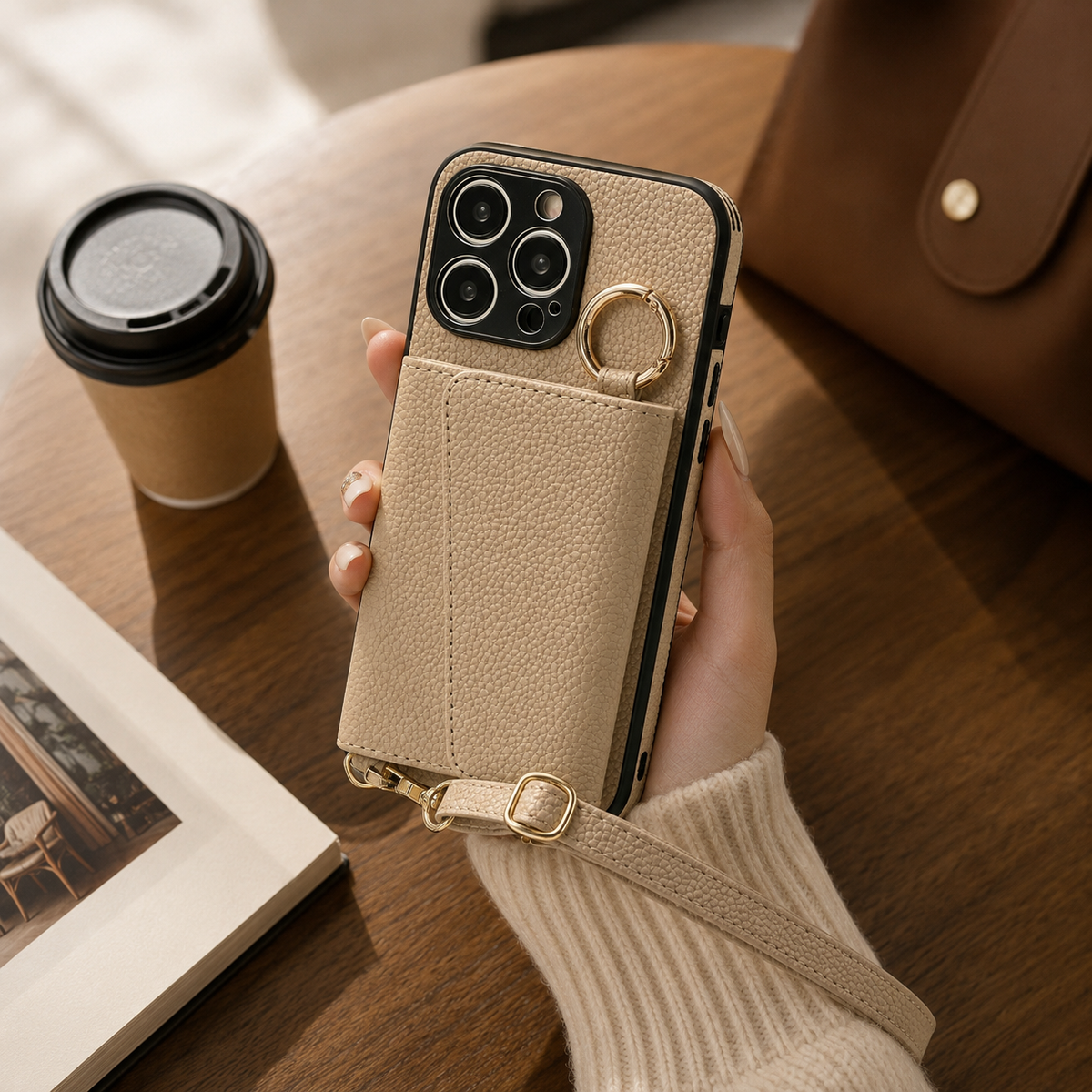 Premium iPhone Case MagSafe Compatible Crossbody Wallet PU Leather Card Holder Ring Stand Strap Shockproof Protective Cover Slim Full Coverage Design
