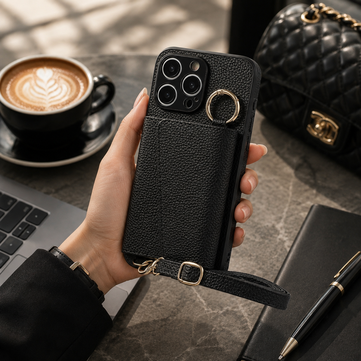 Premium iPhone Case MagSafe Compatible Crossbody Wallet PU Leather Card Holder Ring Stand Strap Shockproof Protective Cover Slim Full Coverage Design