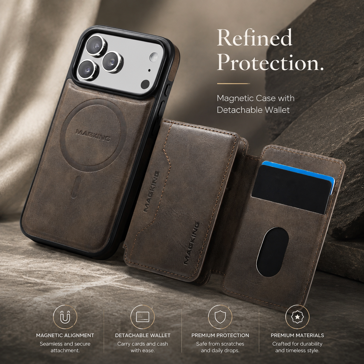Premium iPhone Case MagSafe Compatible Detachable PU Leather Wallet Card Holder Magnetic Shockproof Anti Scratch Anti-Fingerprint Slim Safe Fit Covers Design