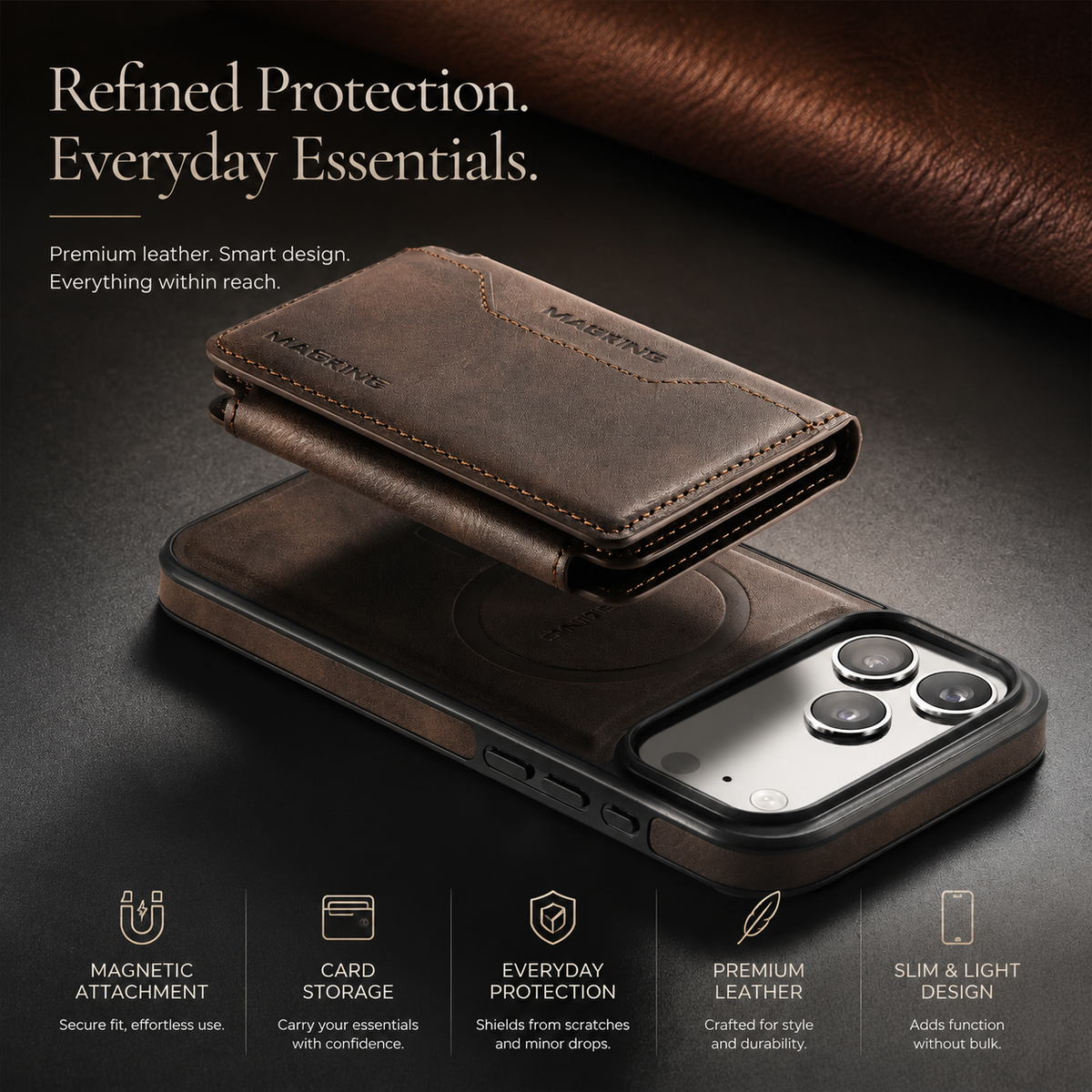 Premium iPhone Case MagSafe Compatible Detachable PU Leather Wallet Card Holder Magnetic Shockproof Anti Scratch Anti-Fingerprint Slim Safe Fit Covers Design