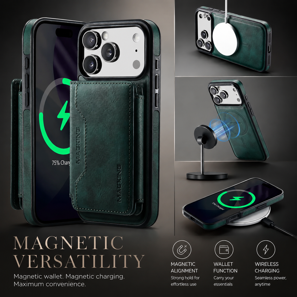 Premium iPhone Case MagSafe Compatible Detachable PU Leather Wallet Card Holder Magnetic Shockproof Anti Scratch Anti-Fingerprint Slim Safe Fit Covers Design