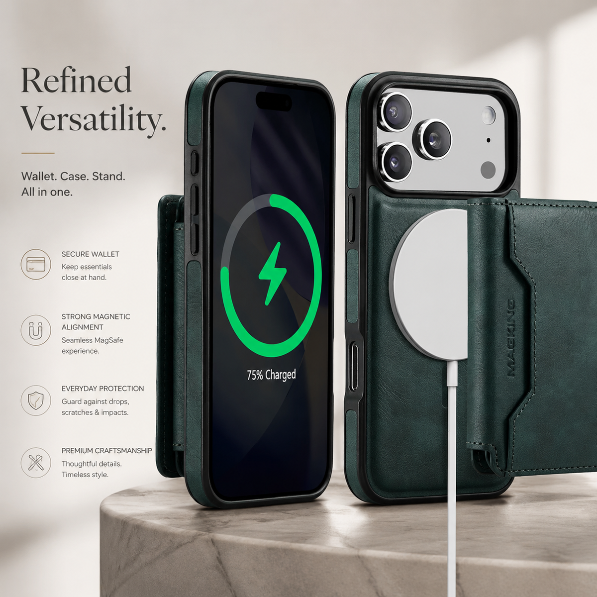 Premium iPhone Case MagSafe Compatible Detachable PU Leather Wallet Card Holder Magnetic Shockproof Anti Scratch Anti-Fingerprint Slim Safe Fit Covers Design