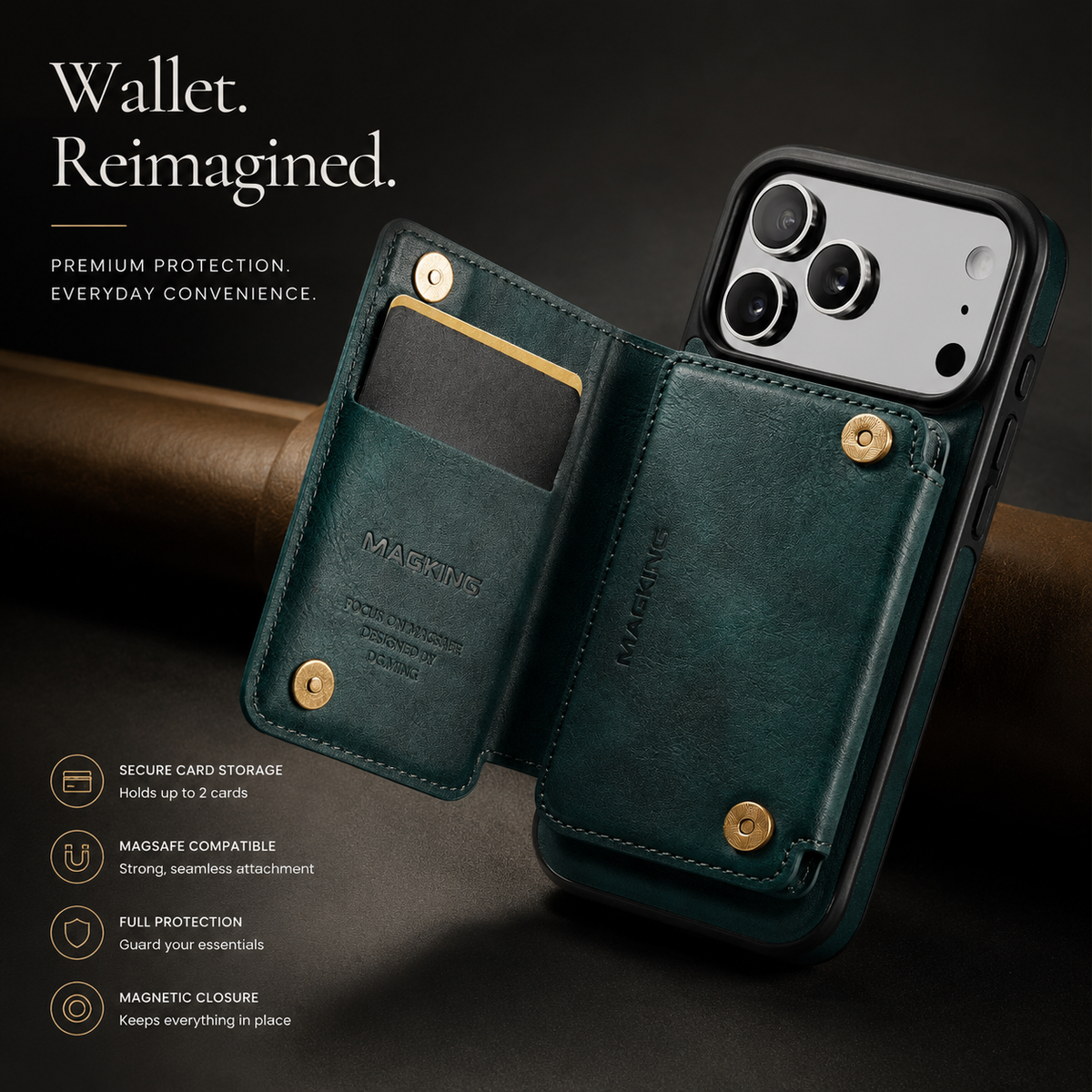 Premium iPhone Case MagSafe Compatible Detachable PU Leather Wallet Card Holder Magnetic Shockproof Anti Scratch Anti-Fingerprint Slim Safe Fit Covers Design