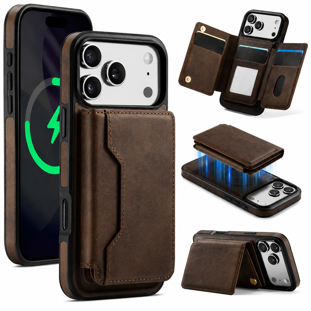 Premium iPhone Case MagSafe Compatible Detachable PU Leather Wallet Card Holder Magnetic Shockproof Anti Scratch Anti-Fingerprint Slim Safe Fit Covers Design