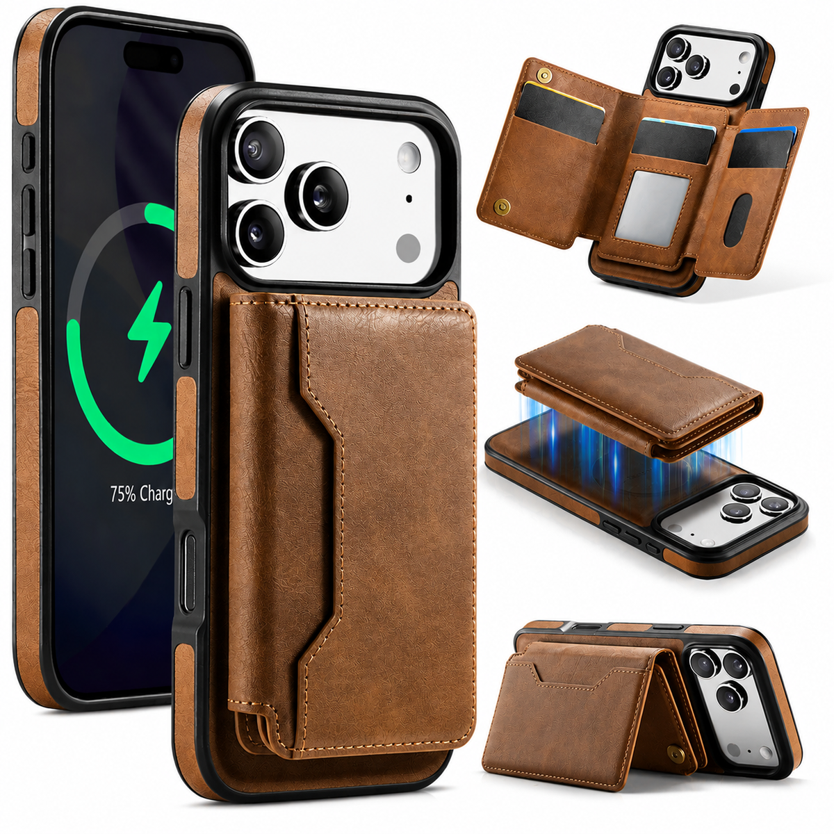 Premium iPhone Case MagSafe Compatible Detachable PU Leather Wallet Card Holder Magnetic Shockproof Anti Scratch Anti-Fingerprint Slim Safe Fit Covers Design