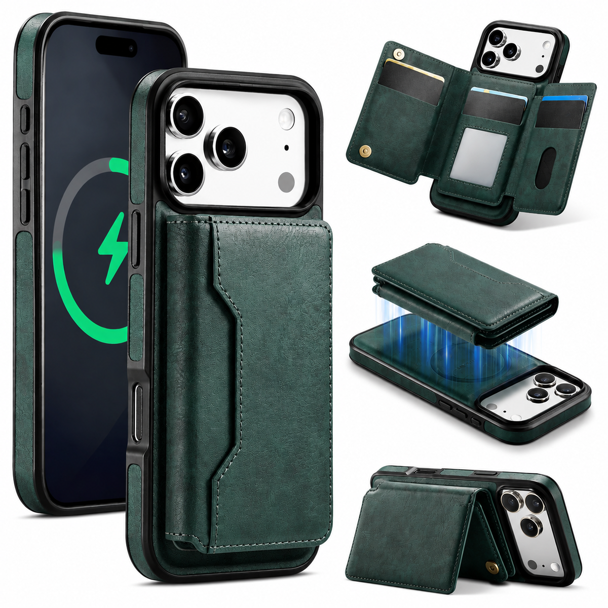 Premium iPhone Case MagSafe Compatible Detachable PU Leather Wallet Card Holder Magnetic Shockproof Anti Scratch Anti-Fingerprint Slim Safe Fit Covers Design