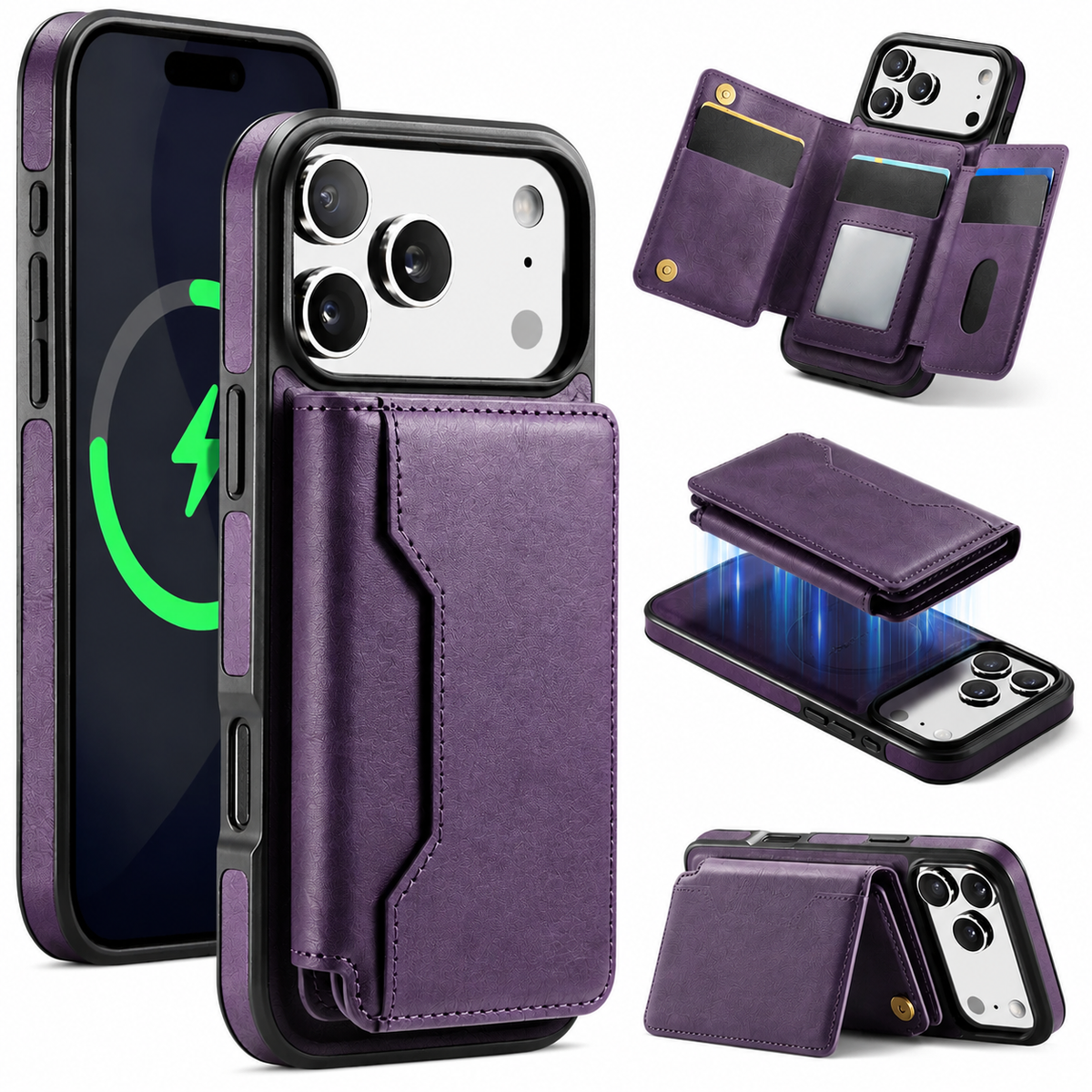 Premium iPhone Case MagSafe Compatible Detachable PU Leather Wallet Card Holder Magnetic Shockproof Anti Scratch Anti-Fingerprint Slim Safe Fit Covers Design