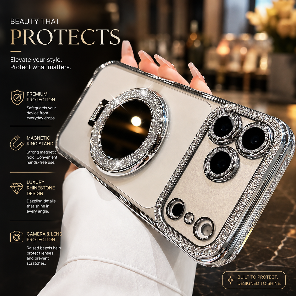 Premium iPhone Case MagSafe Compatible Diamond Mirror Glitter Clear Soft Cover Anti Scratch Anti Fingerprint Non Slip Shock Absorbing Protective Cover