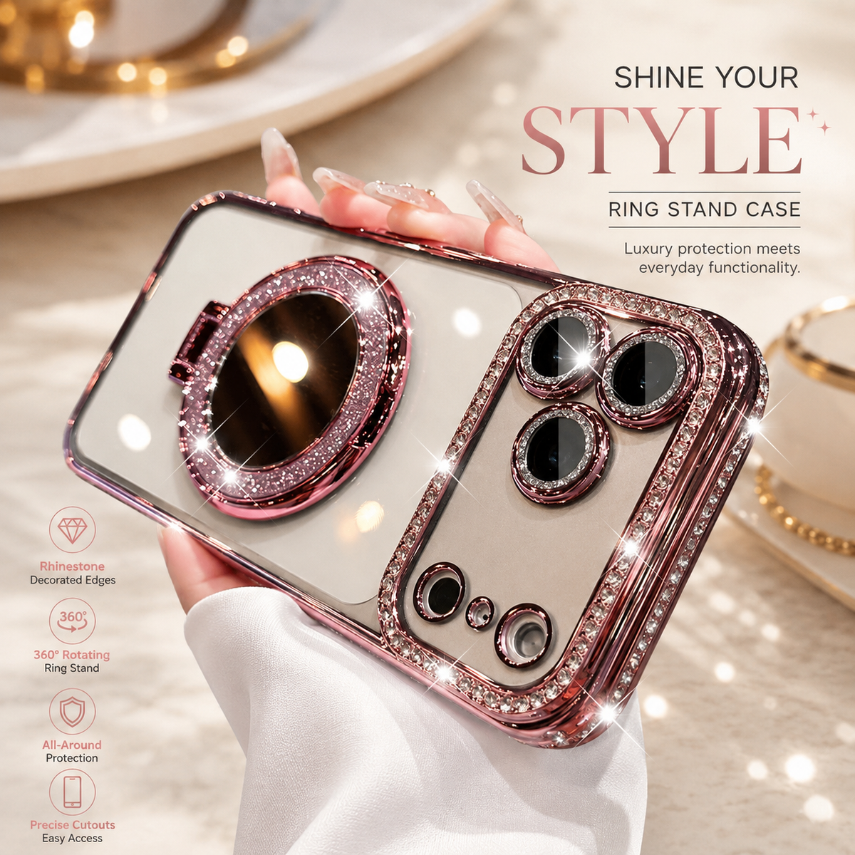Premium iPhone Case MagSafe Compatible Diamond Mirror Glitter Clear Soft Cover Anti Scratch Anti Fingerprint Non Slip Shock Absorbing Protective Cover